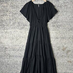 YFB Dress Womens‎ XS Black Tiered Maxi Flutter Sleeve V Neck Boho Summer